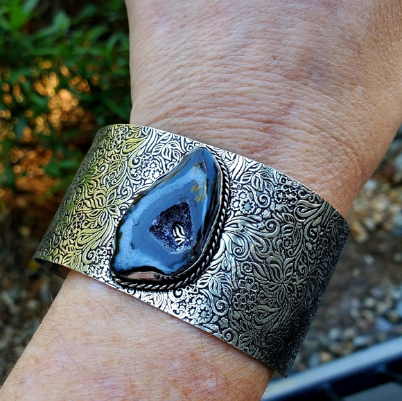 New Solar Agate Druzy Adjustable Cuff 925 Silver Bracelet. - Picture 11 of 15